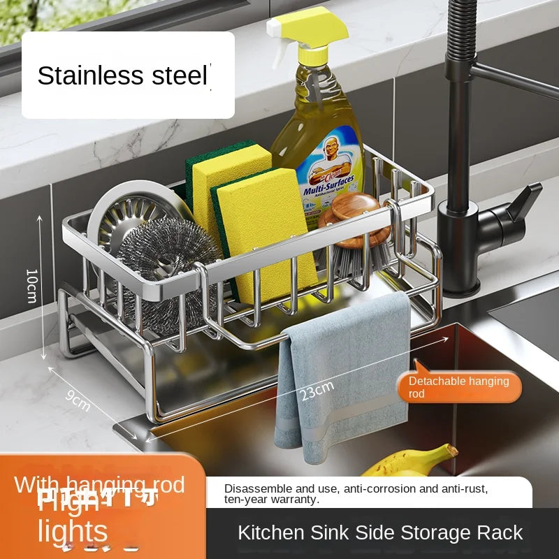 Stainless Steel Kitchen Sink Caddy & Sponge Holder Organizer