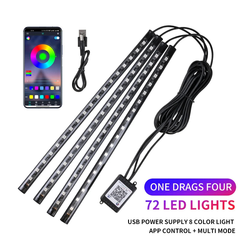 App & Sound-Controlled RGB LED Interior Strip Lights for Car