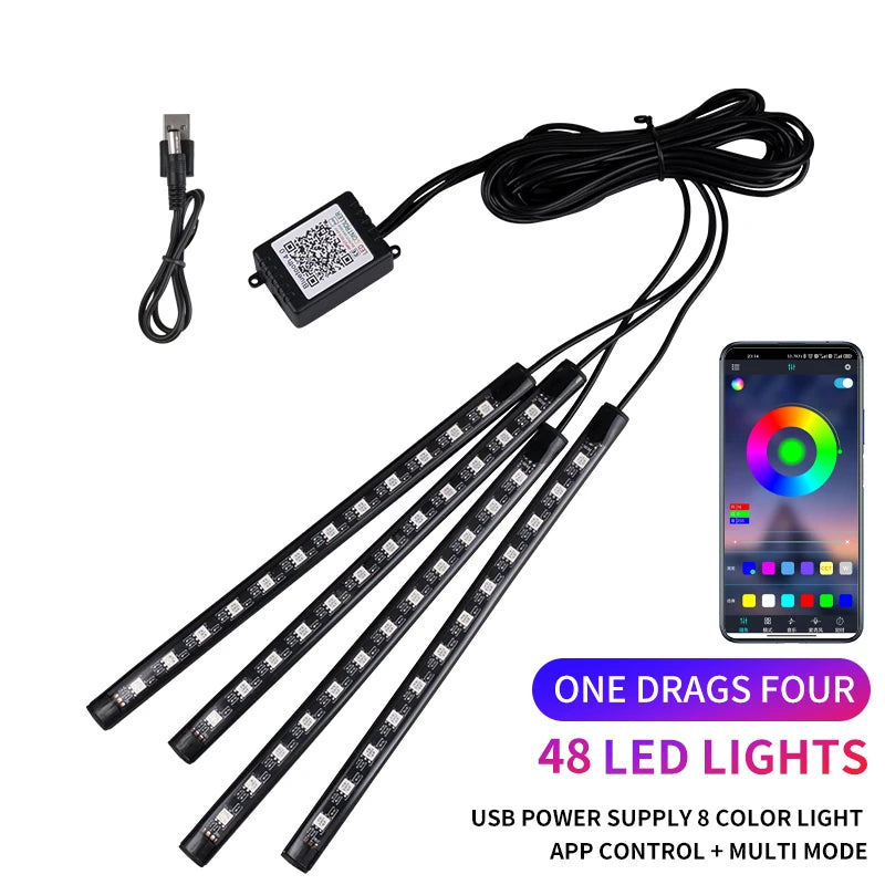 App & Sound-Controlled RGB LED Interior Strip Lights for Car