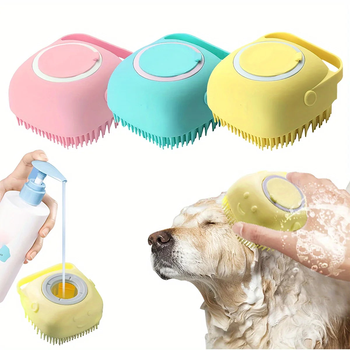 2-in-1 Silicone Pet Bath Brush & Shampoo Dispenser