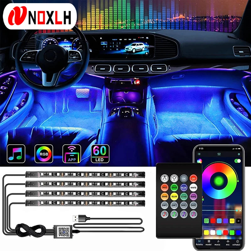 App & Sound-Controlled RGB LED Interior Strip Lights for Car