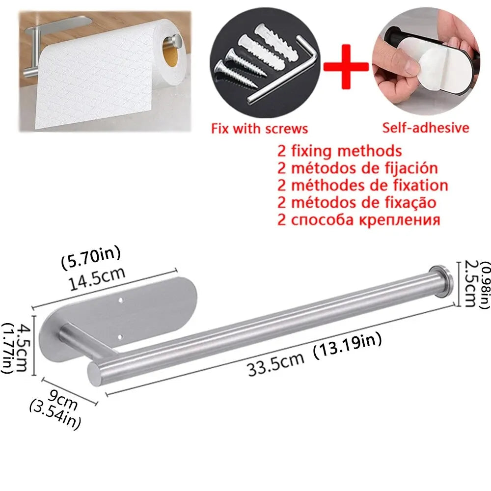 Kitchen Paper Towel Holder Adhesive Tissue Hanger Toilet Roll Paper