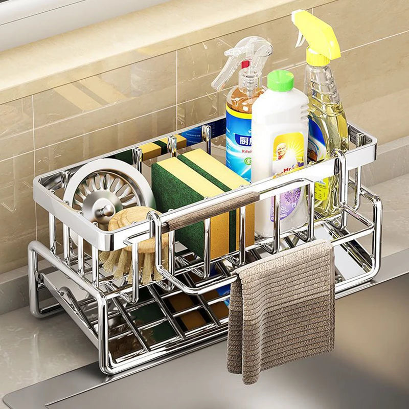 Stainless Steel Kitchen Sink Caddy & Sponge Holder Organizer